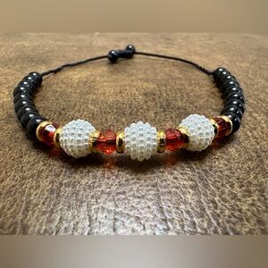 Handmade White, Orange and Black Beads Bracelet from Colombia